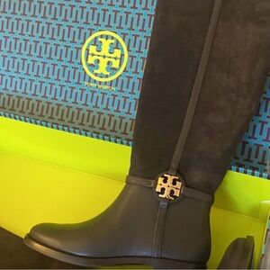 Tory Burch Black Over the Knee Boots with Gold Accent